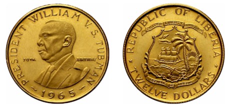 Presidente Tubman - 12 dollari gr. 6,00 in oro 900/000 