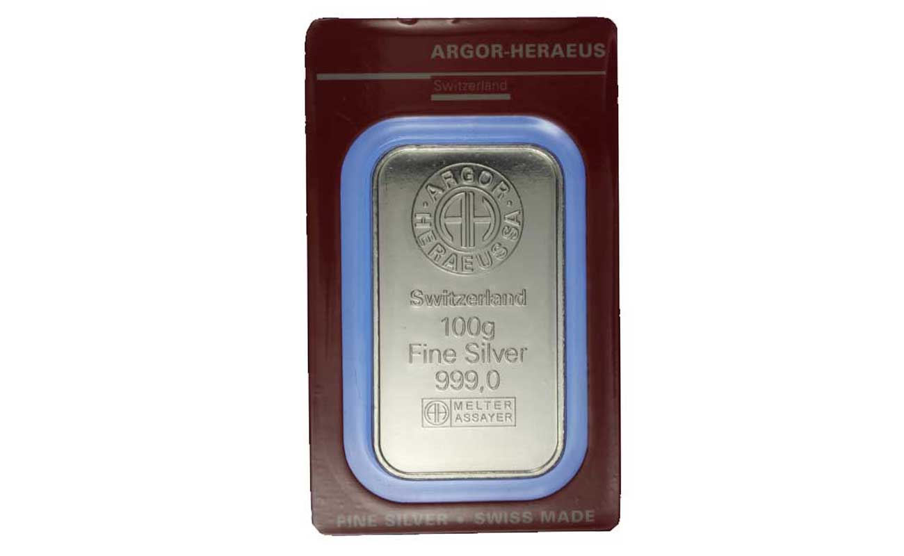  Argor Heraeus - Lingotto da gr. 100,00 in argento 999/000 