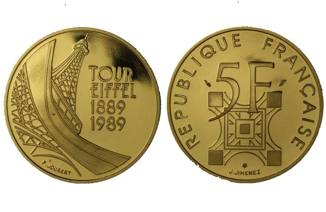 "Tour Eiffel" - 5 franchi gr. 14,00 in oro 925/000 