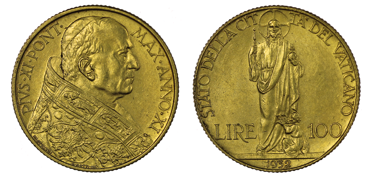 Papa Pio XI - 100 lire gr.8,80 in oro 900/