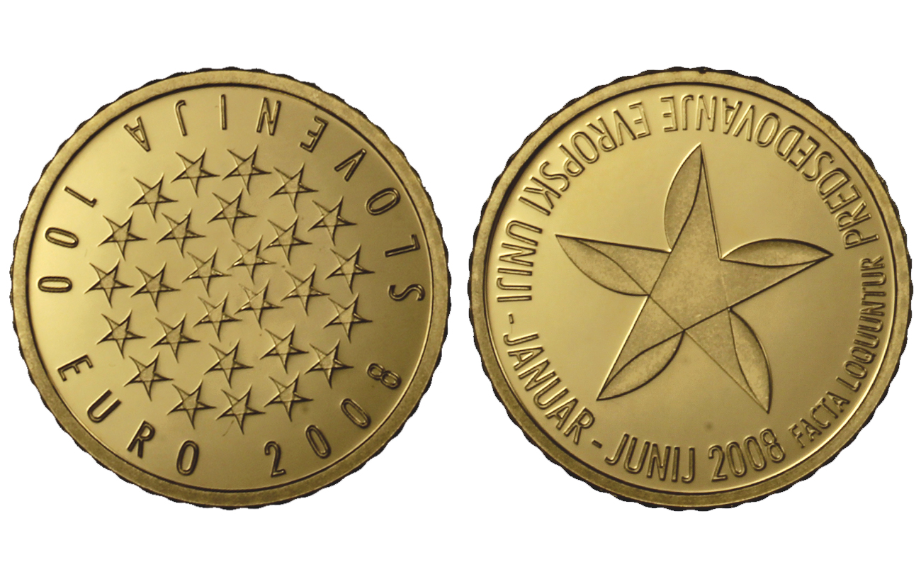 100 euro "Presidenza UE" gr, 7,00 in oro 900/000