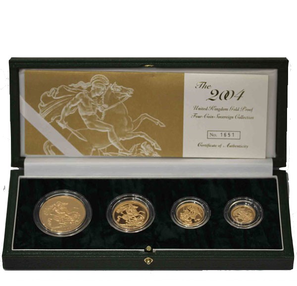 Serie di 4 monete da 5 - 2 -1 - 1/2 sterlina gr. 67,83 in oro 917/000 in cofanetto originale 