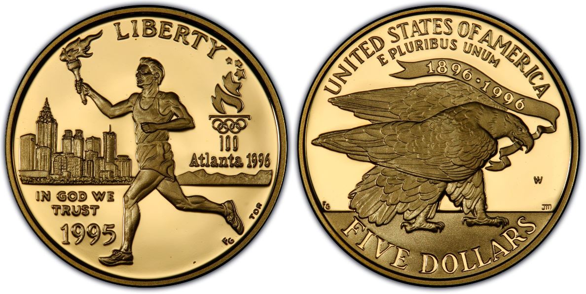 Olimpiadi di Atlanta: Tedoforo - 5 dollari gr. 8,36 in oro 900/000 