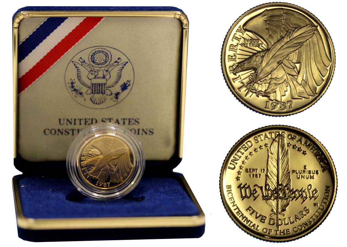 Bicentenario Costituzione - 5 dollari gr. 8,36 in oro 900/000 - conf. originale