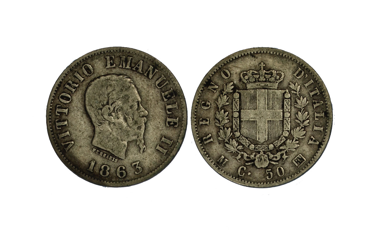 "stemma" - "Re Vittorio Emanuele II" - 50 centesimi