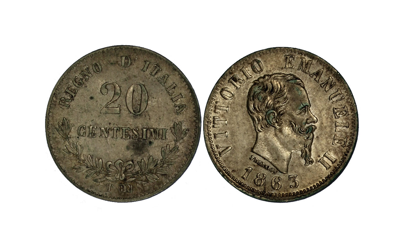 "Valore" - Re Vittorio Emanuele II - 20 centesimi gr. 1,00 in arg. 835/