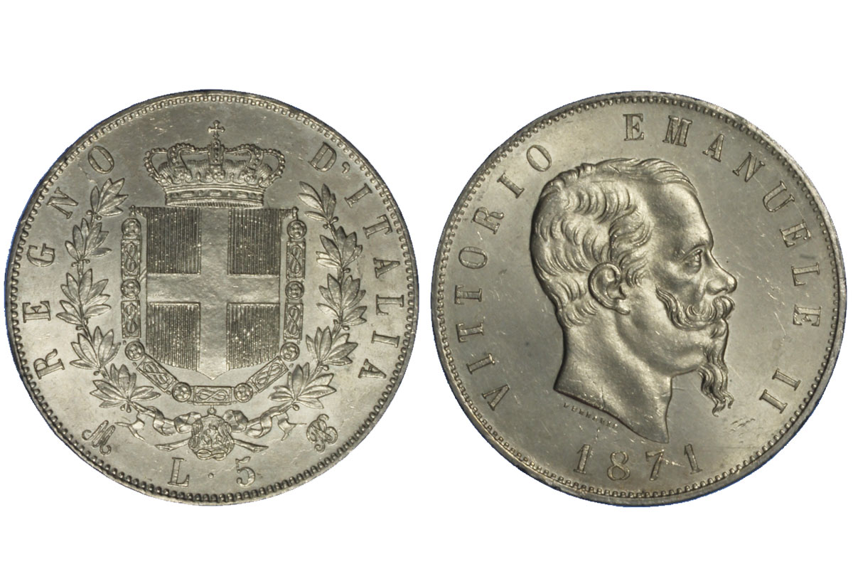5 lire in argento zecca di Milano 