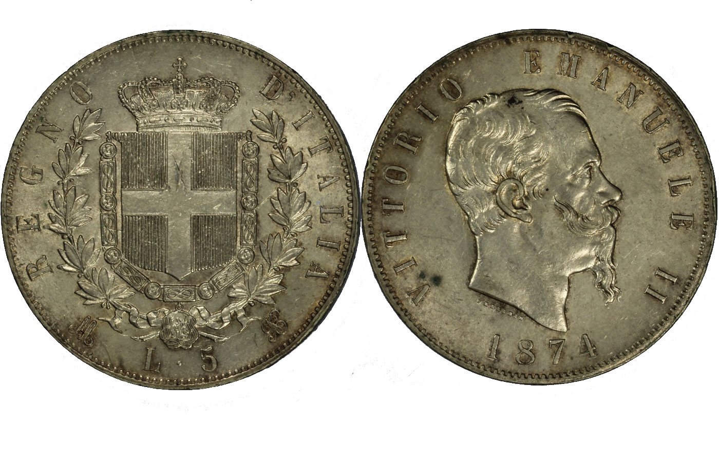 Re Vittorio Emanuele II - 5 lire gr. 25,00 in arg. 900/