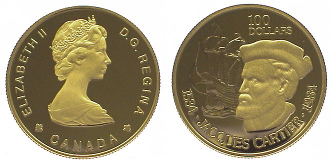 "Jacques Cartier" - 100 dollari gr. 16,96 in oro 917/000 - conf. originale