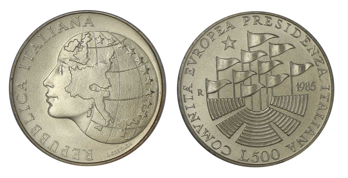"Presidenza della Comunit Europea" - Monete da Lire 500 gr. 11,00 in ag. 835/ - Lotto di 10 pezzi in conf. originali