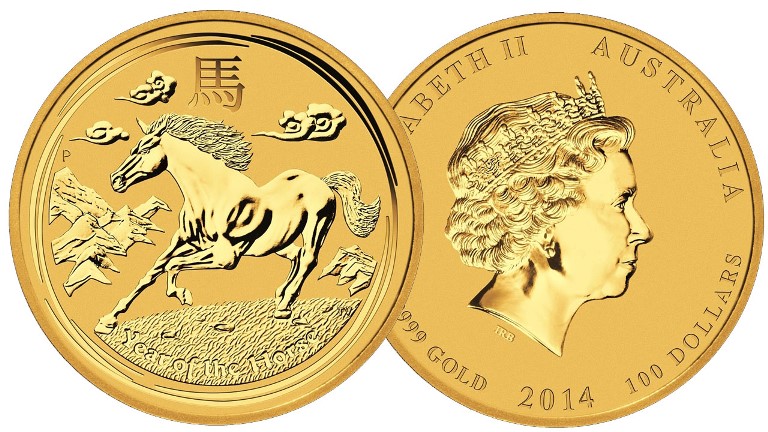 Calendario Cinese - Nuovo Tipo Anno del Cavallo - 100 dollari gr. 31,103 in oro 999/000