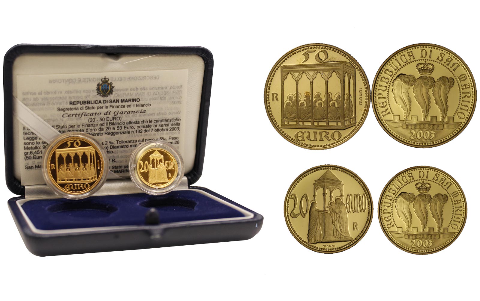 "Cappella degli Scrovegni" - 20 euro + 50 euro gr. 22,58 in oro 900/000 - conf. originale  