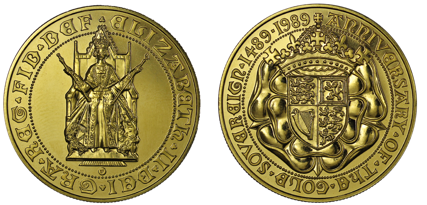 500 Anniv. della Sovrana in oro - 5 sterline gr. 39,94 in oro 917/000 - senza conf. originale