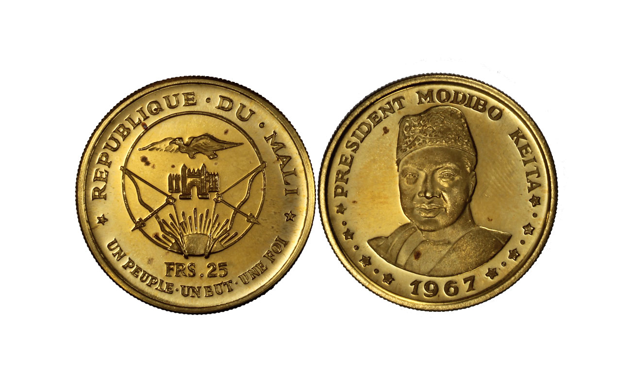 Presidente Modibo Keita - 25  francs gr. 8,00 in oro 900/