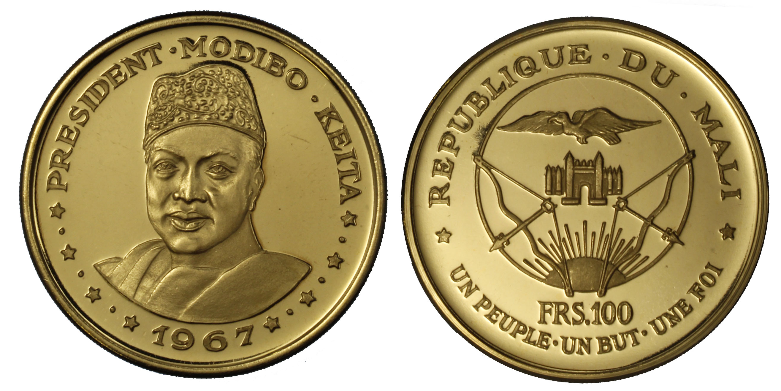 Presidente Modibo Keita - 100 franchi gr. 32,00 in oro 900/000 