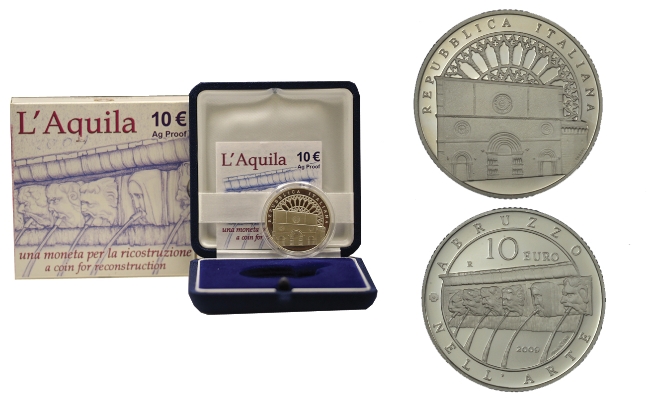 "L'Aquila, una moneta per la ricostruzione" - 10 Euro gr. 22,00 in arg. 925/