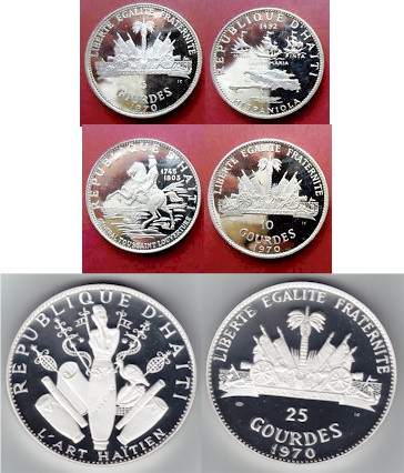 "Libert Egalit Fraternit" - Serie di 3 monete da 5 -10- 25 gourdes di gr. 187,70 in ag. 1000/000