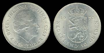 10 gulden gr. 25,00 in ag.720/000 - Lotto di 10 monete 
