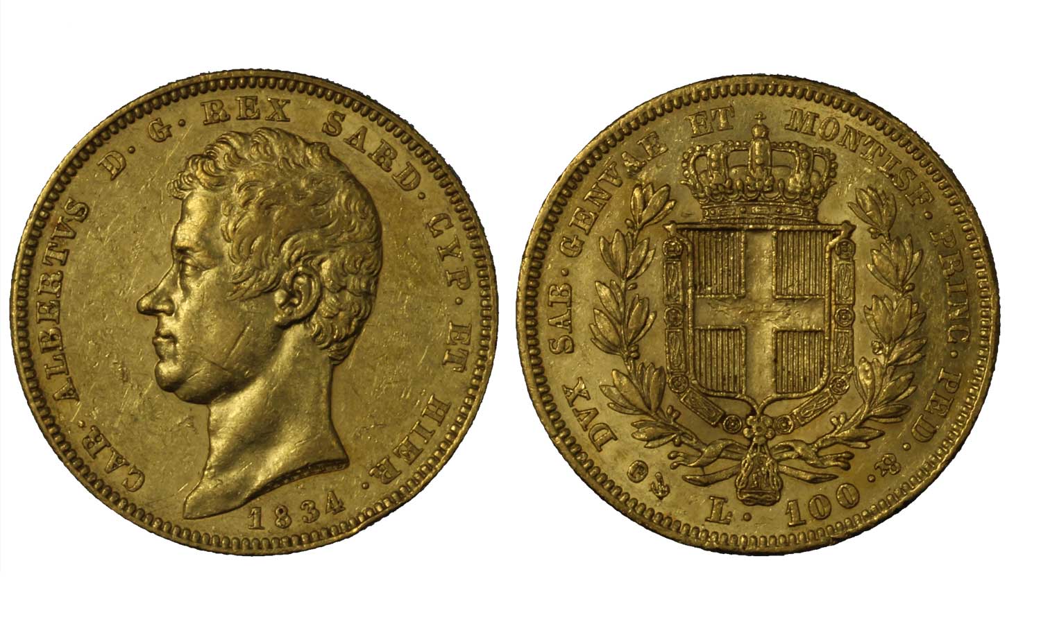 Carlo Alberto - 100 Lire gr. 32,25 in oro 900/000 - Zecca di Genova - PREZZO SPECIALE!! - foto di repertorio