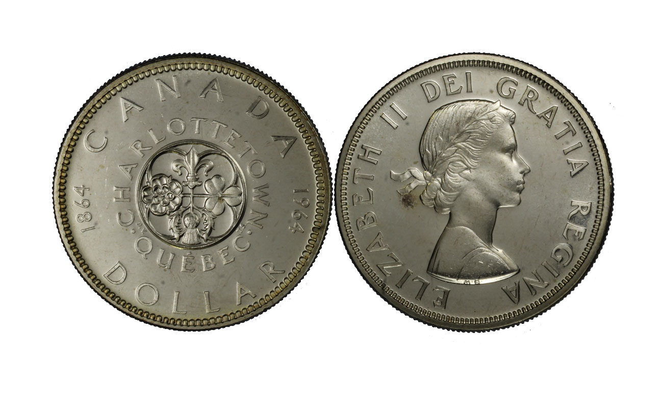 "100 Conferenze a Charlottetown e Quebec" - Regina Elisabetta II -  Dollaro gr. 23,32 in arg. 800/