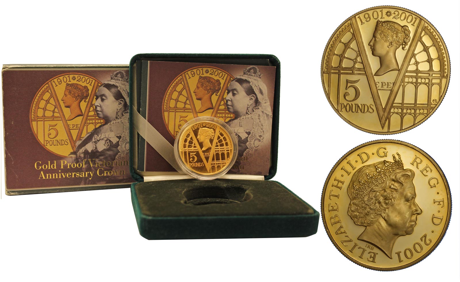 "100 Anniv. Morte della Regina Vittoria" - 5 sterline gr. 39,94 in oro 917/ - conf. originale