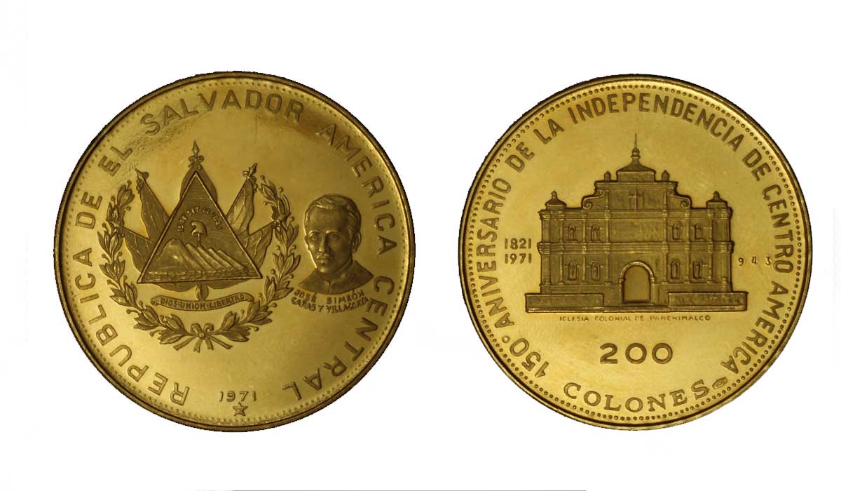 "Anniv. dell'Indipendenza" - 200 Colones gr. 23,60 in oro 900/