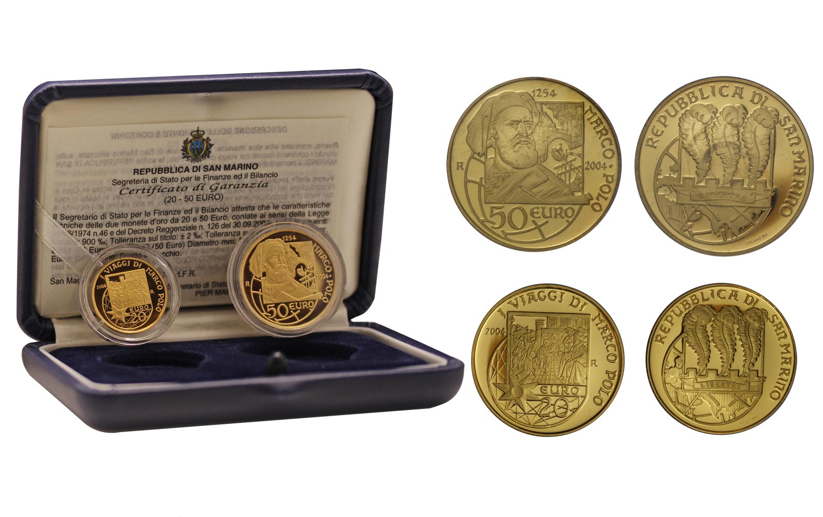 "Marco Polo" - 20 euro + 50 euro gr. 22,58 in oro 900/000 - conf. originale - PREZZO SPECIALE!!
