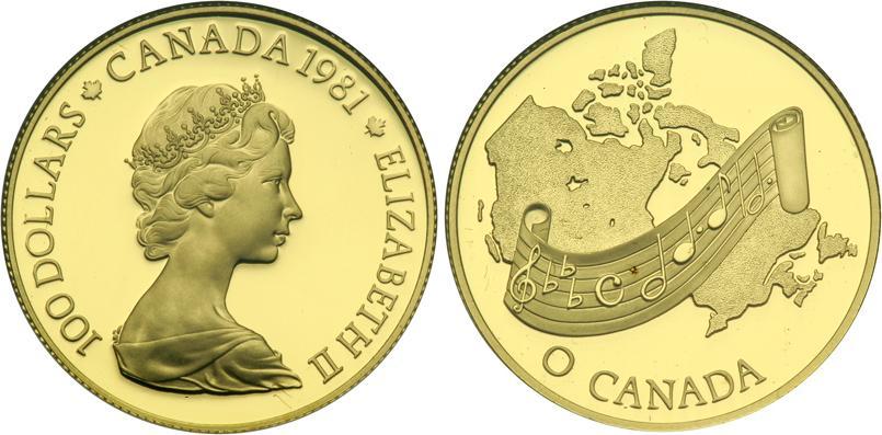 "Inno Nazionale" - Regina Elisabetta II - 100 Dollari gr. 16,96 in oro 917/ - PREZZO SPECIALE!!