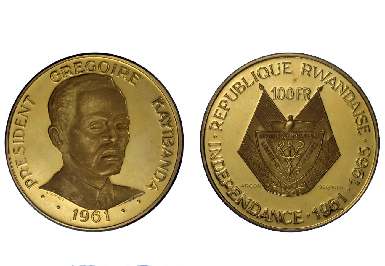 "Presidente Gregoire Kayibanda" - 100  franchi gr. 30,00 in oro 900/000 