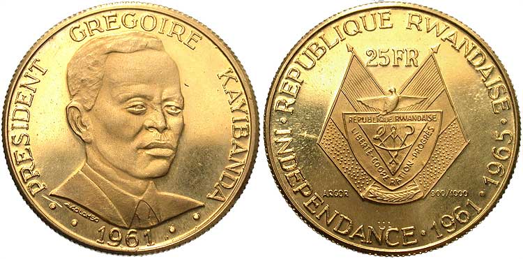 "Presidente Gregoire Kayibanda" - 25  franchi gr. 7,50 in oro 900/000 
