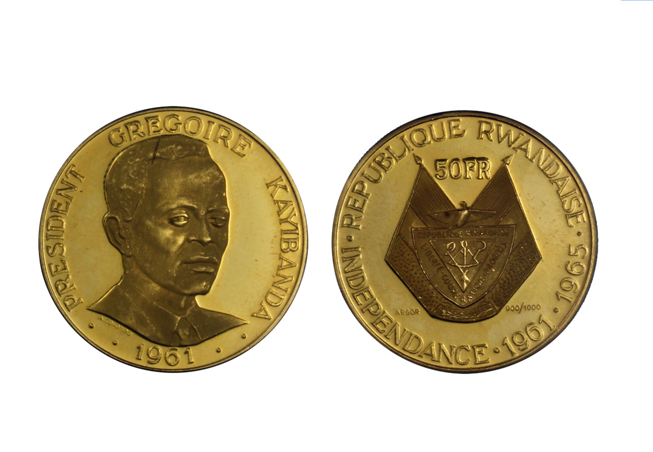 "Presidente Gregoire Kayibanda" - 50  franchi gr. 15,00 in oro 900/000 