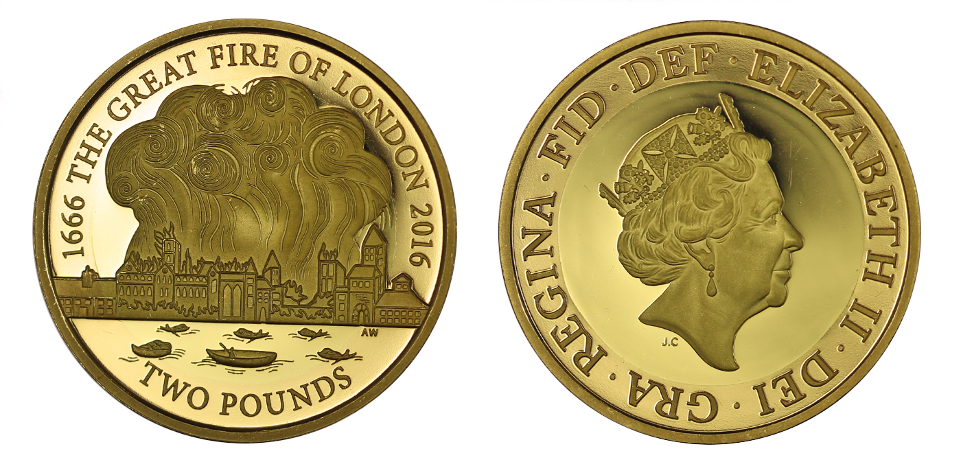 Il Grande Incendio di Londra - 2 sterline gr. 15,96 in oro 917/000 