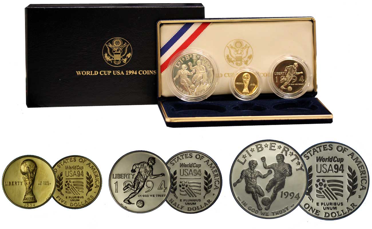 "Campionato Mondiale" - 5 dollari gr. 8,36 in oro 900/000 e dollaro in ag. 900/000 e mezzo dollaro in nickel - conf. originale