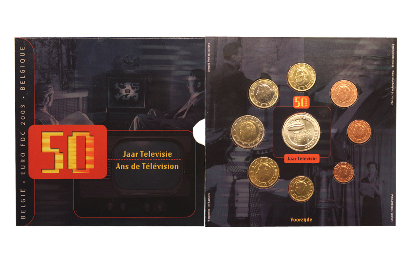 "50 della televisione" - Serie divisionale di 8 monete con medaglia - Conf. originale