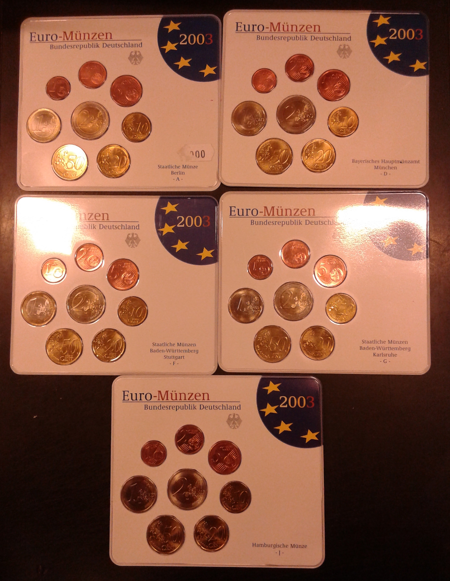 Giro completo 5 zecche: A, D, F, G, J - Serie di 40 monete - Conf. originale