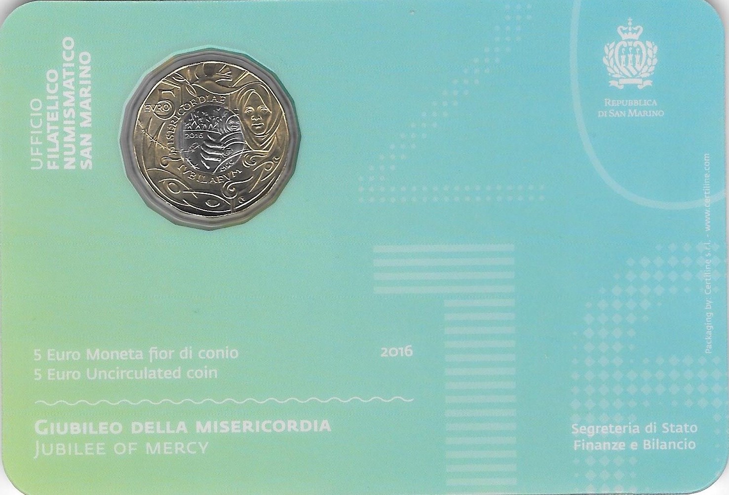 Moneta commemorativa da 5 euro dedicata al "Giubileo della Misericordia" 
