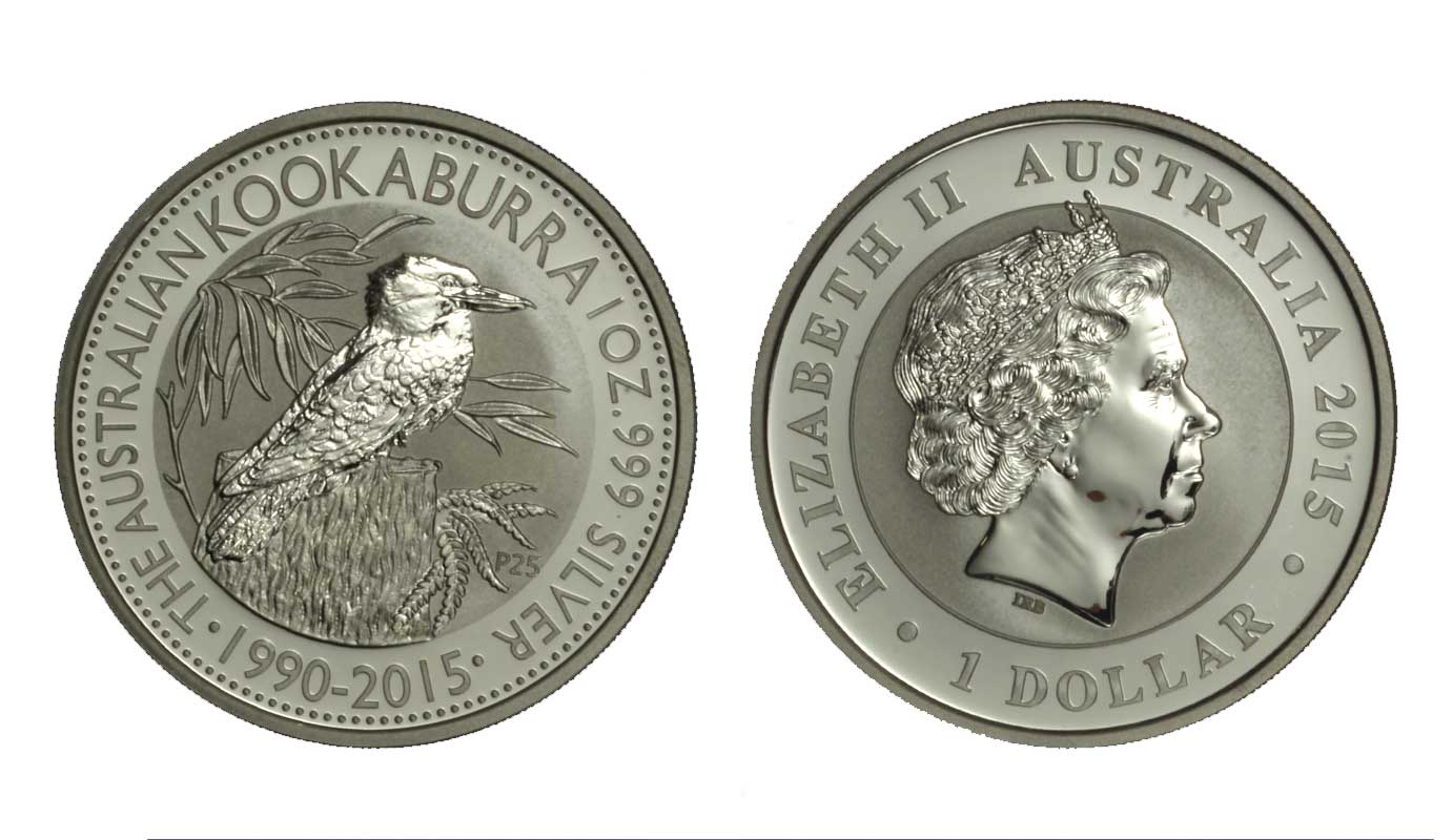 "Kookaburra - 25° Anniversario" - moneta da 1 dollaro gr. 31,103 (1 oz) in argento 999/°°°