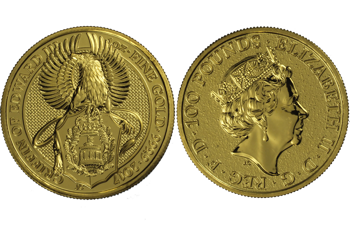 "Queen's beasts: Griffin od Edward III" - Regina Elisabetta II - Oncia gr. 31,103 in oro 999/