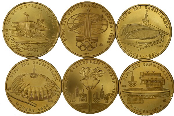 "Olimpiadi" - Serie completa di 6 monete in conf. originale - 100 Rubli gr. 103,68 in oro 900/000 - PREZZO SPECIALE!!