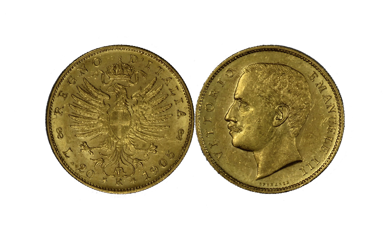 "Aquila Sabauda" - 20 lire zecca di Roma gr.6,45 in oro 900/°°°