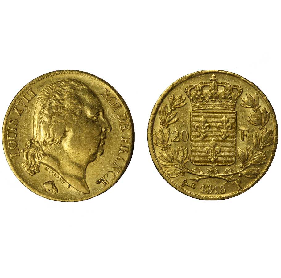 Luigi XVIII - 20 franchi gr. 6,45 in oro 900/