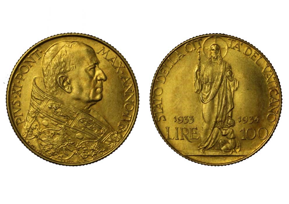 Papa Pio XI - 100 lire gr. 8,80 in oro 900/000 