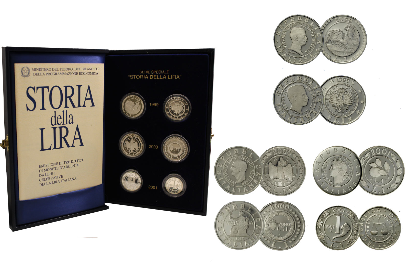 Storia della Lira - serie completa di 6 monete proof in cofanetto