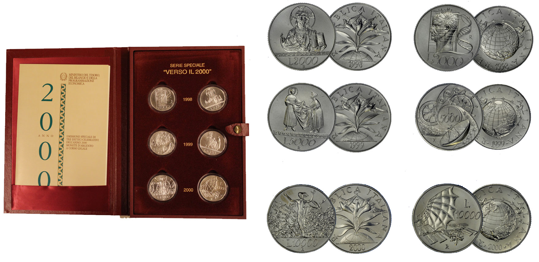 "Verso il 2000" - serie completa di 6 monete in cofanetto