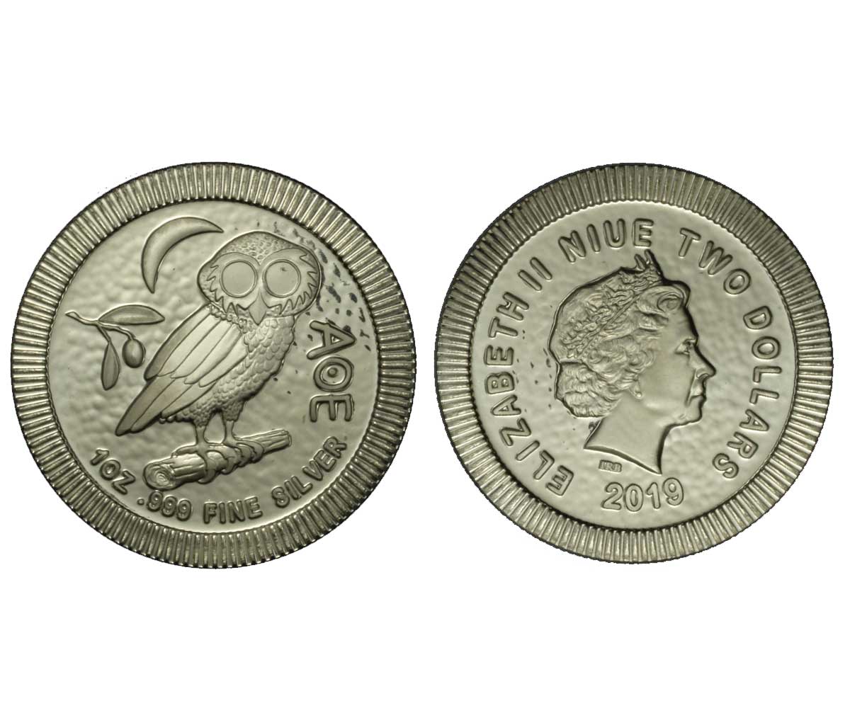 "Civetta di Atene" - 2 dollari in argento gr. 31,10 in ag.999/000