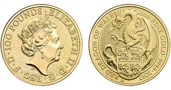 "Queen's beasts: Red Dragon of Wales" - Regina Elisabetta II - Oncia gr. 31,103 in oro 999/