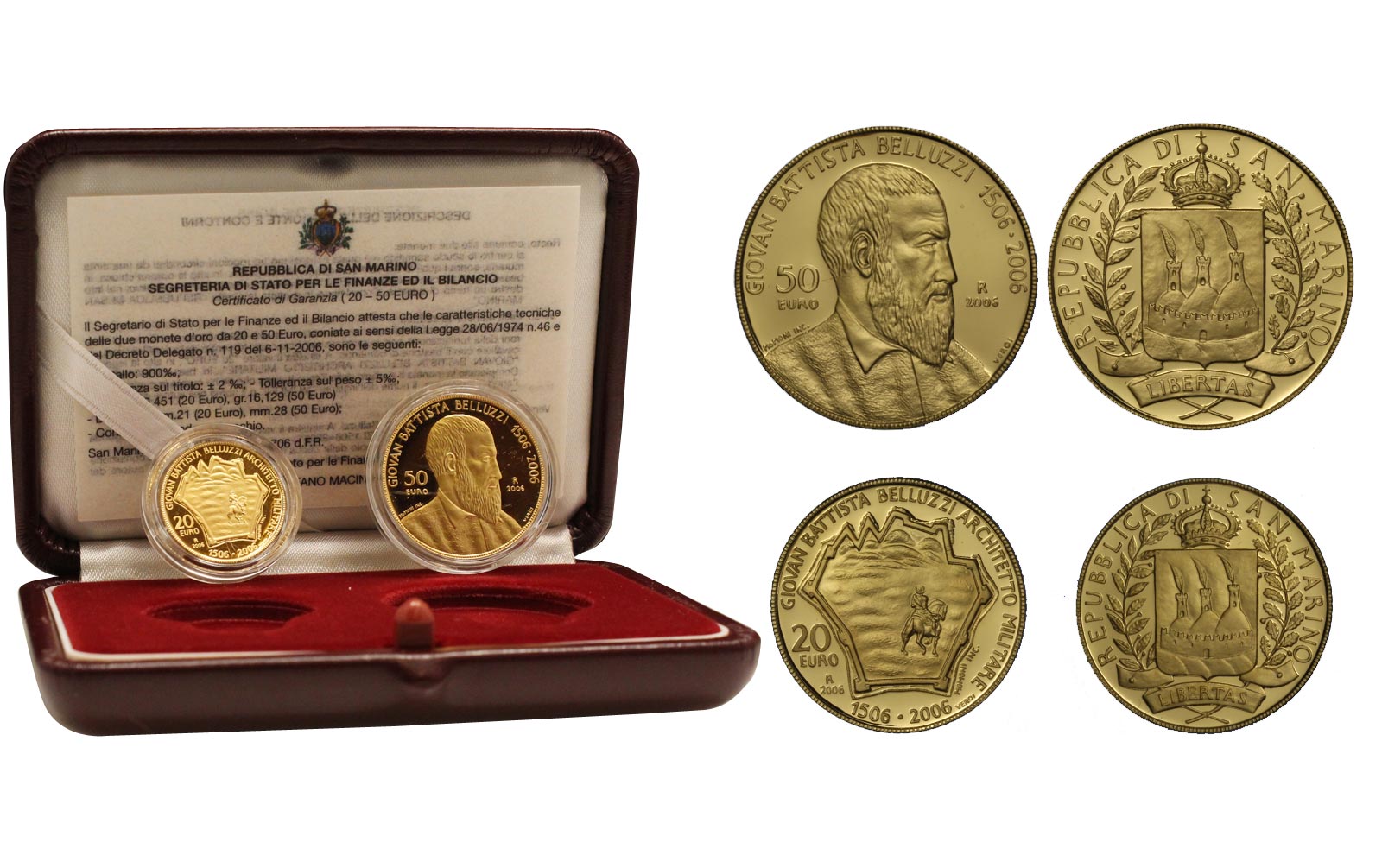 "Giovan Battista Belluzzi" - 20 euro + 50 euro gr. 22,58 in oro 900/000 - conf. originale