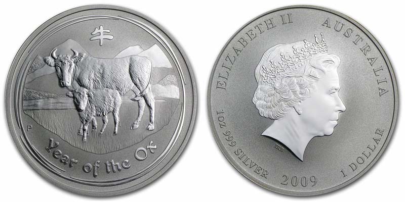 Calendario Cinese Nuovo Tipo - Anno del Bue - moneta da 1 dollaro gr. 31,103 (1 oz) in argento 999/°°°