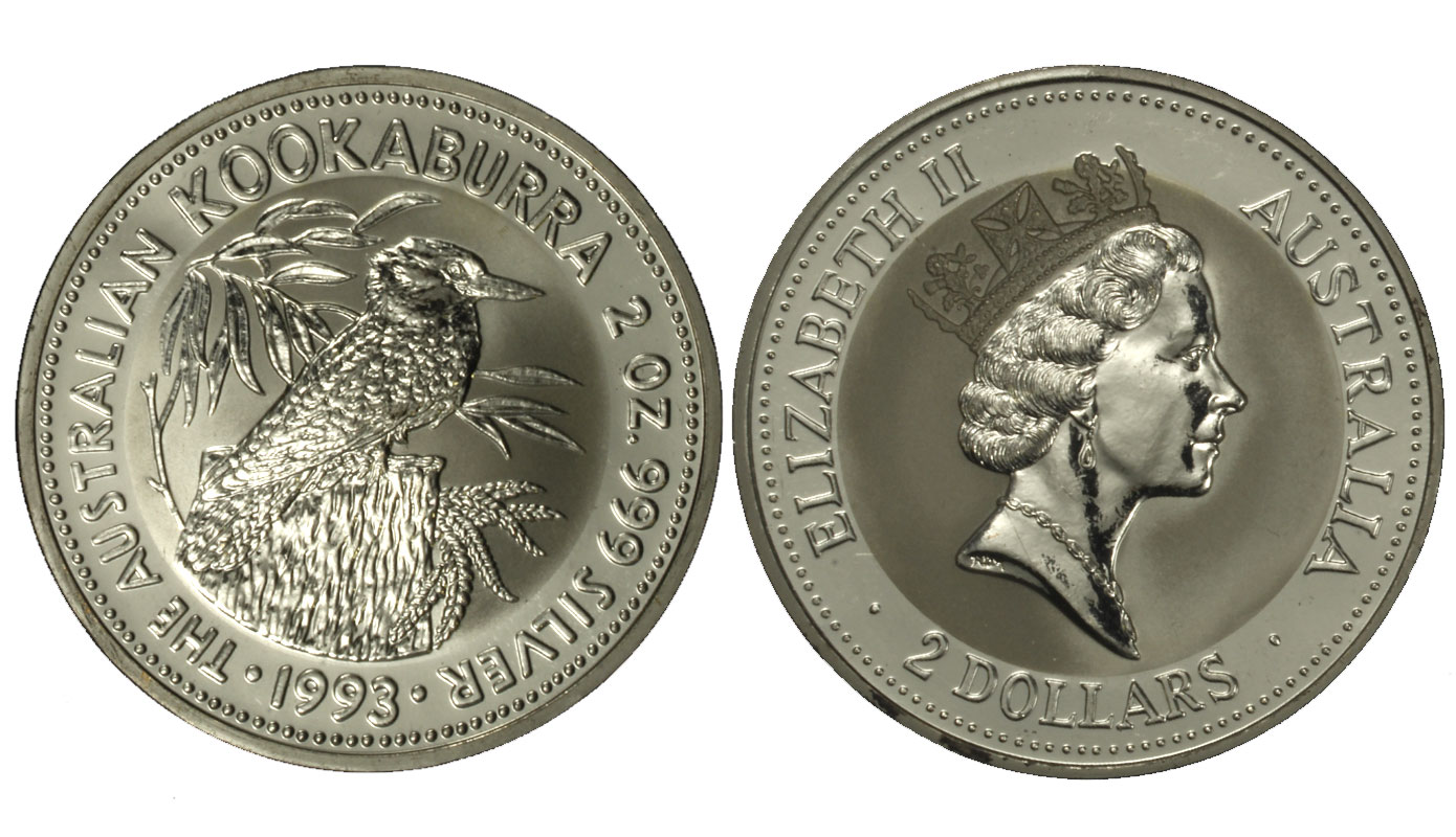 "Kookaburra" - Regina Elisabetta II - 2 Once gr. 62,206 in arg. 999/
