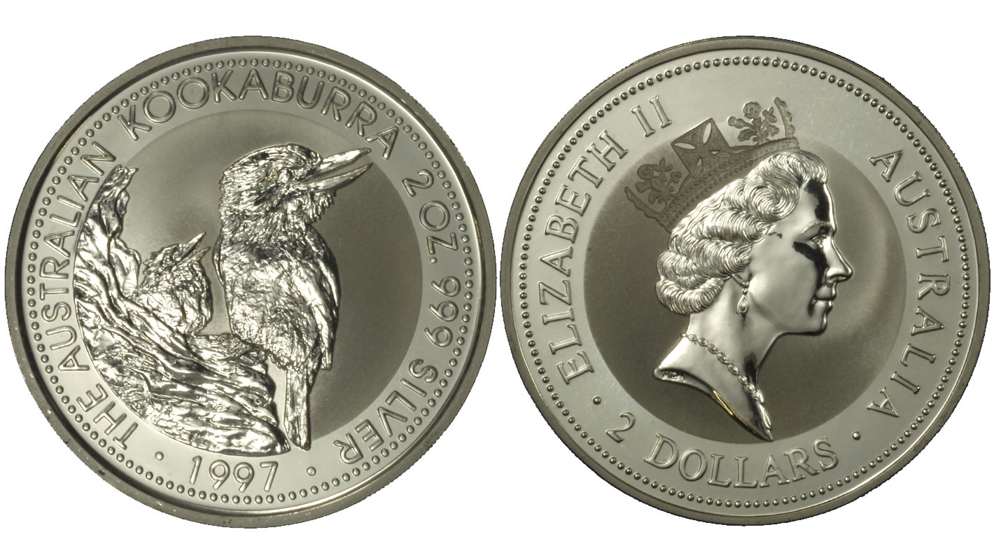 "Kookaburra" - Regina Elisabetta II - 2 Once gr. 62,206 in arg. 999/